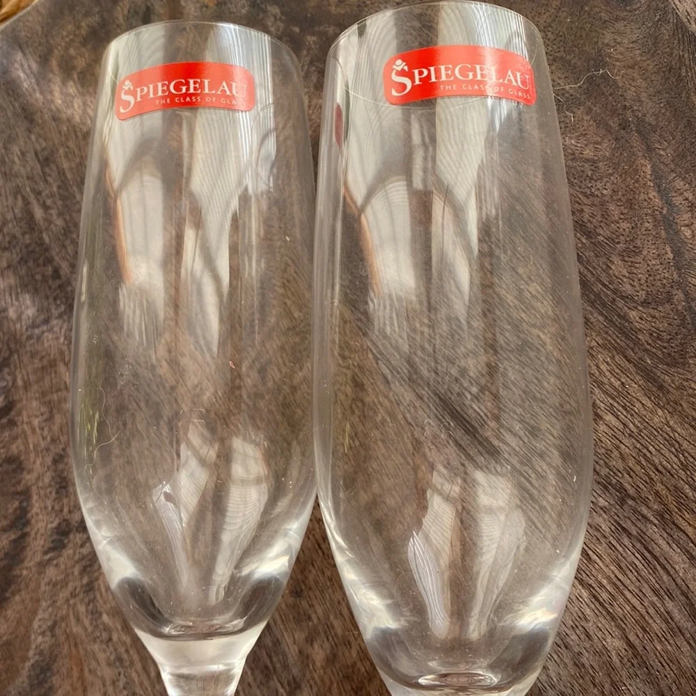 2 Spiegelau Champagne flutes clear crystal glass slim skinny narrow stemware NEW